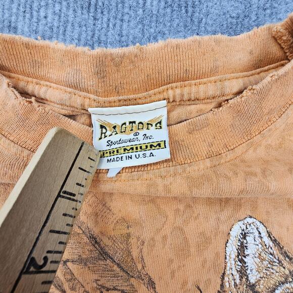 Vintage Wolves Shirt Mens XL Orange Graphic Nature Rag Tops Made USA 90s Tee - Picture 4 of 8